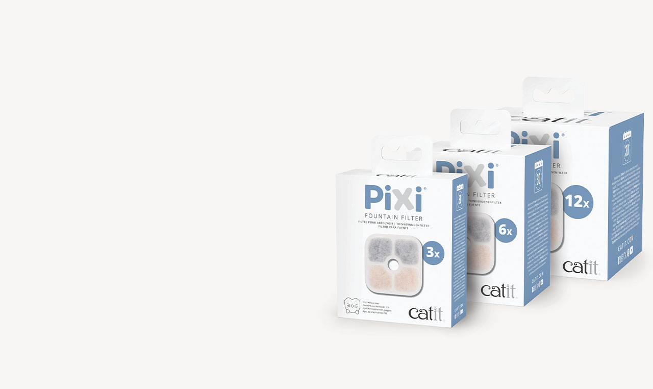 Catit PIXI Fountain Filter packages in three, six and twelve filter pack sizes